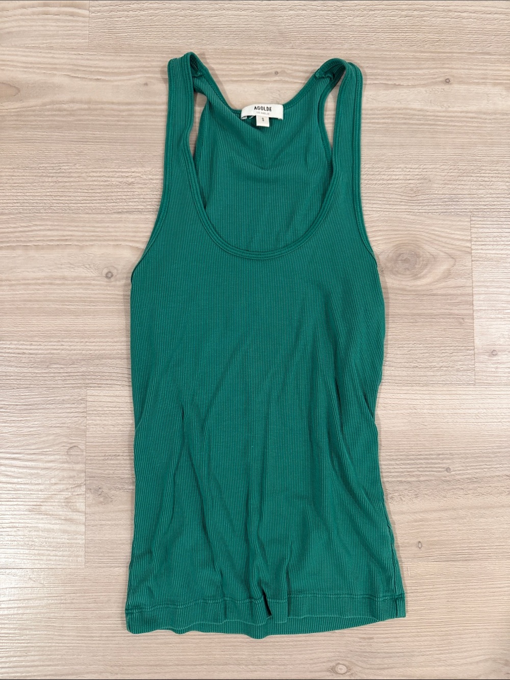 AGOLDE Bianca Ribbed-Knit Tank Top Emerald Green